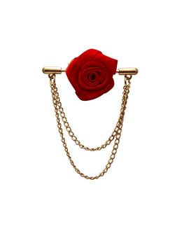 Knighthood Red Rose with Double Hanging Chain Lapel Pin/Brooch for Men