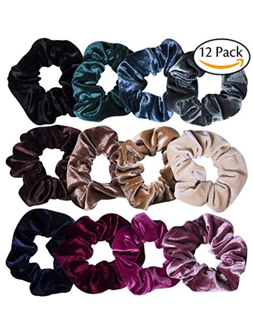 12 Pcs Hair Scrunchies Velvet Elastic Hair Bands Scrunchy Hair Ties Ropes Scrunchie for Women or Girls Hair Accessories - 12 Assorted Colors Scrunchies, Christmas Gifts f