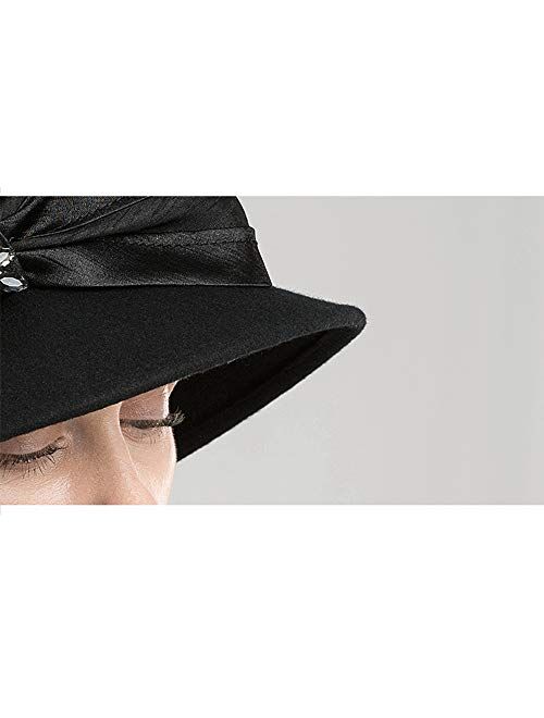 F Fadves FADVES Women Wool Fedoras Hats Rhinestone Winter Cloche Church Wedding Hat