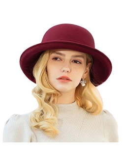 Women's Upturn Brim Bowler Wool Hat Casual Warm Fedora Hats