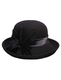 British Style Women Bowler Hat Church Derby Wedding Winter Vintage Fascinator Wool Felt Fedoras