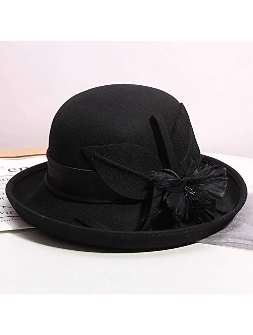 F FADVES British Style Women Bowler Hat Church Derby Wedding Winter Vintage Fascinator Wool Felt Fedoras