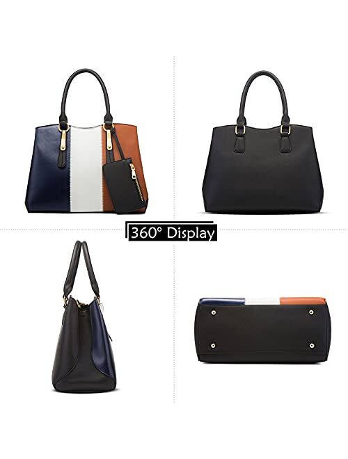 FORRICA Women Handbag 4Pcs Set Large Tote Bags Shoulder Crossbody Bag Fashion Multi Color Stitching Hand Bag Purse Card Case