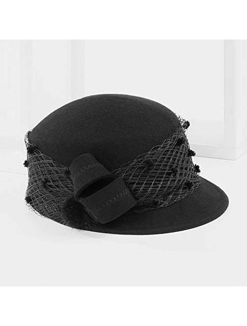 F FADVES Women Tea Party Winter Fascinator Wool Felt Cloche Bucket Bowler Hat with Veil