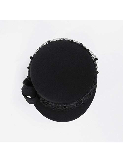 F FADVES Women Tea Party Winter Fascinator Wool Felt Cloche Bucket Bowler Hat with Veil