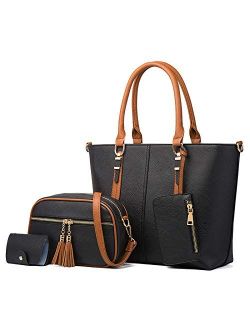 Dayfine Women Handbag PU Leather Fashionable Satchel Handbag Ladies Shoulder Bag Purse 3 Pcs Set