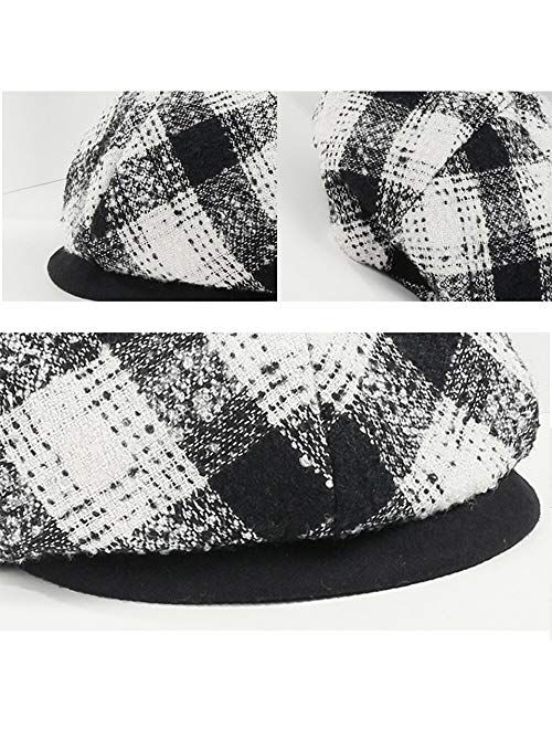 F FADVES Womens Visor Beret Packable Newsboy Hat Cap for Ladies Merino Wool Plaid Hats
