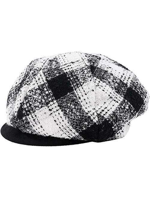 F FADVES Womens Visor Beret Packable Newsboy Hat Cap for Ladies Merino Wool Plaid Hats