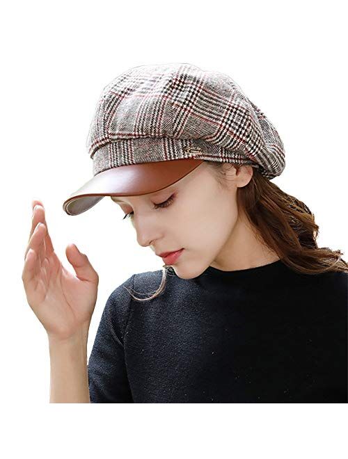 F FADVES Fashion Women's Classic Plaid Wool Blend Newsboy Ivy Cap British Outdoor Casual Winter Hat
