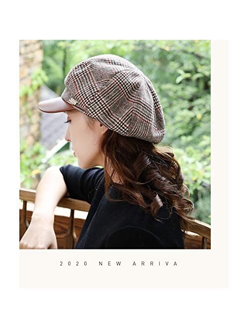F FADVES Fashion Women's Classic Plaid Wool Blend Newsboy Ivy Cap British Outdoor Casual Winter Hat