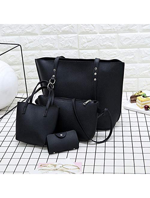 Sanyalei Women Fashion Synthetic Leather Handbags+Shoulder Bag+Purse+Card Holder 4pcs Set Tote