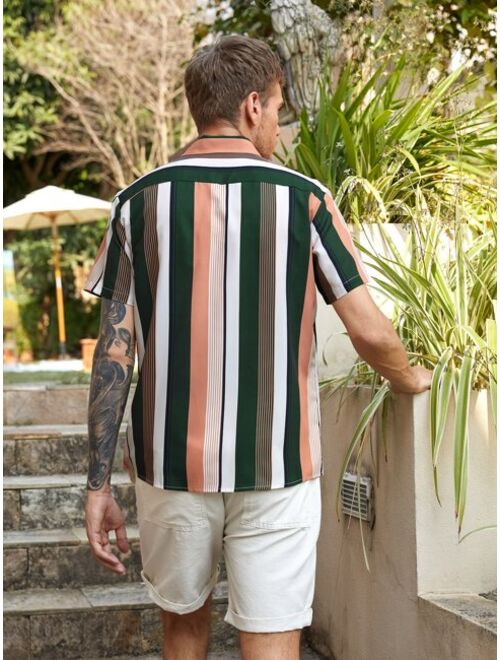 Shein Men Vertical Striped Button Up Shirt
