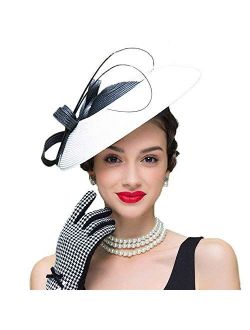 FADVES Fascinators Pillbox Hat Weddings Women Straw Fedora Vintage Sinamay Base Hats
