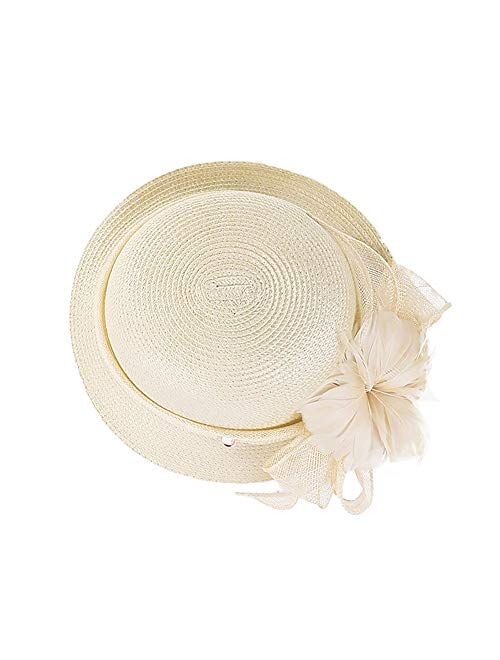 F FADVES Women's Flower Straw Hat Sinamay Elegant Fisherman Wide Side Beach Sun Hat