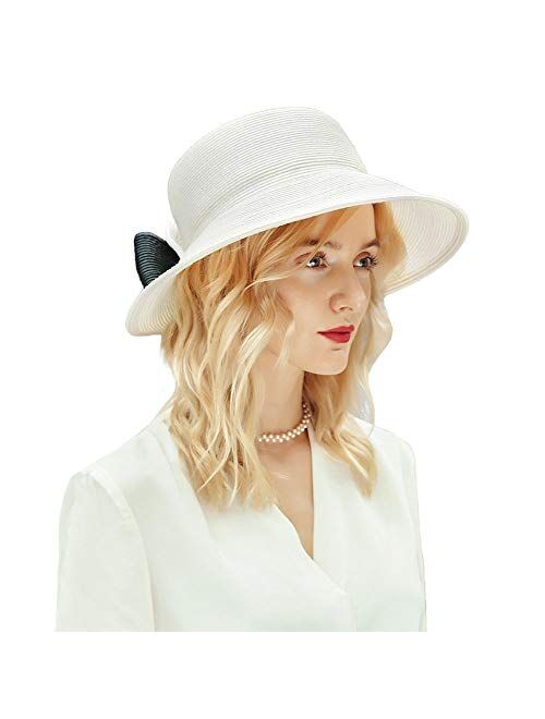 F FADVES Women's Straw Hat Wide Brim Bucket for Women Beach Sun Protection Visor Femme Solid Color Cap