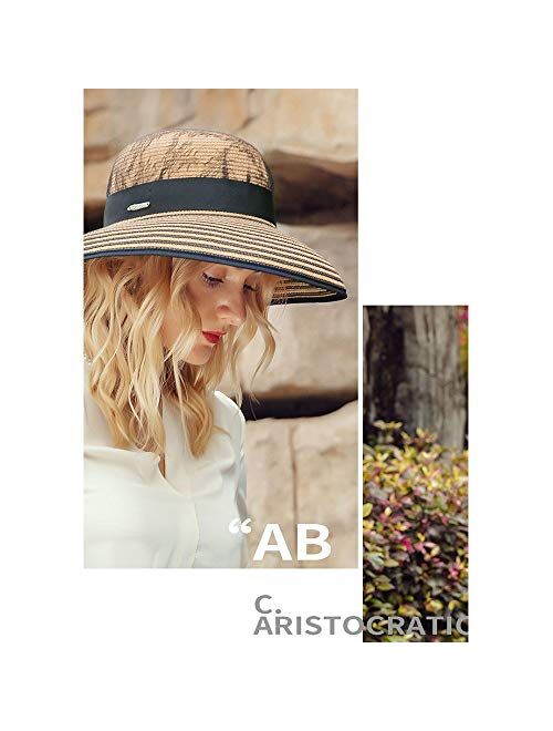 F FADVES Summer Hat for Women Beach Sun Hat Straw Hat Fedora Wide Brim UV Protection Summer Cap
