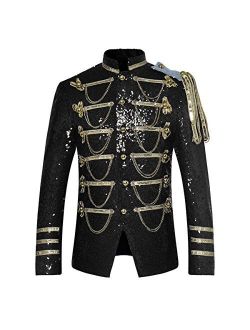 Mens Party Coats Slim Fit Sequin Blazer Single Breasted Prom Vintage Suit Jacket