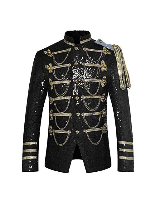 Cloudstyle Mens Party Coats Slim Fit Sequin Blazer Single Breasted Prom Vintage Suit Jacket
