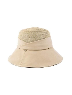 Women's Sun Cotton Hat Bow Wide Brim Straw Hat Floppy Summer Beach Sun Protection Cap