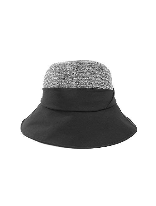 F FADVES Women's Sun Cotton Hat Bow Wide Brim Straw Hat Floppy Summer Beach Sun Protection Cap