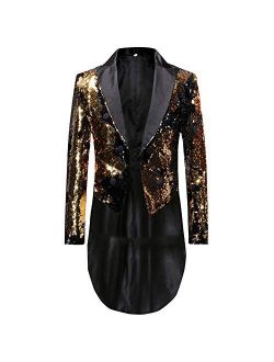 Mens 2 Color Reversible Sequin Tailcoat Swallowtail Dance Party Blazer Jacket