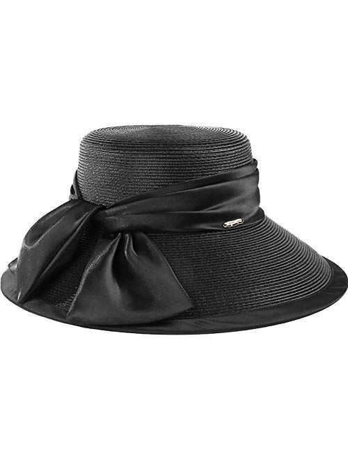 F FADVES Women Big Brim Straw Bow Hat Wide Sun Protection Hats Beach Cap