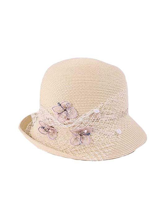 F FADVES Floral Sun Hats for Women Summer Floppy Cloche Foldable Beach Brim Straw Hats