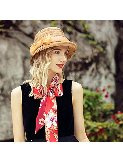 F FADVES Women Wide Brim Straw Beach Hats Vintage Sinamay Tea Party Royal Dress Derby Hat