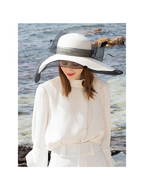 F FADVES Fascinators Sun Hat Tea Party Kentucky Derby Wedding Travel Summer Hats Foldable