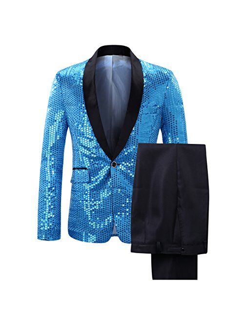 Cloudstyle Men's Slim Fit 2 Pieces Suit Shiny Sequin Party Wedding Tuxedo Suits