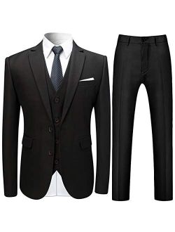 Mens Stylish 3 Piece Dress Suit Classic Fit Wedding Formal Jacket & Vest & Pants