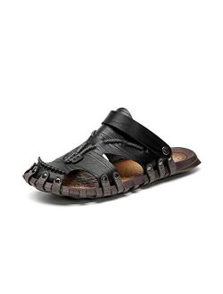 DJASM Stlxfs Microfiber Leather Summer Breathable Casual Slip on Flat Mens Sandals Beach Sandal Man Shoes Sandles