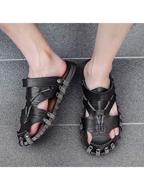 DJASM Stlxfs Microfiber Leather Summer Breathable Casual Slip on Flat Mens Sandals Beach Sandal Man Shoes Sandles