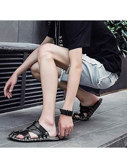 DJASM Stlxfs Microfiber Leather Summer Breathable Casual Slip on Flat Mens Sandals Beach Sandal Man Shoes Sandles