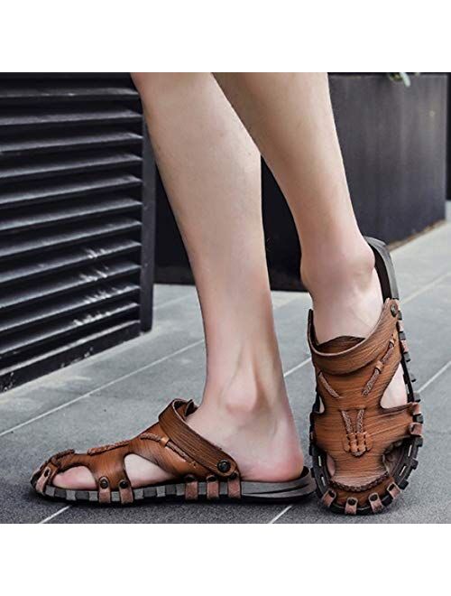 DJASM Stlxfs Microfiber Leather Summer Breathable Casual Slip on Flat Mens Sandals Beach Sandal Man Shoes Sandles (Size : 12code)