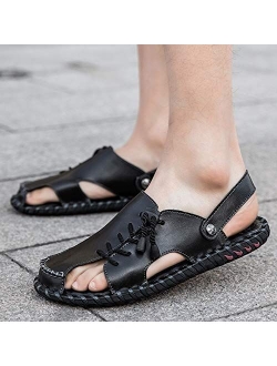 XLEVE Classic Mens Sandals Summer Genuine Leather Male Beach Sandals Soft Comfortable Male Outdoor Beach Slippers Slip-ON Man Sandals