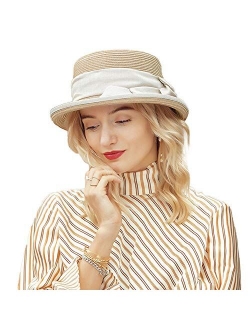 Sun Hat for Women Straw Bowler Casual Hat Fashion Vintage Wide Brim Bowknot Beach Hats