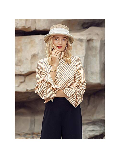 F FADVES Sun Hat for Women Straw Bowler Casual Hat Fashion Vintage Wide Brim Bowknot Beach Hats
