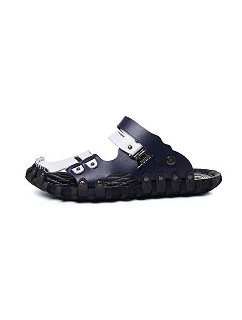 XLEVE Men's Genuine Leather Sandals Comfortable Slip-on Outdoor Summer Sandals