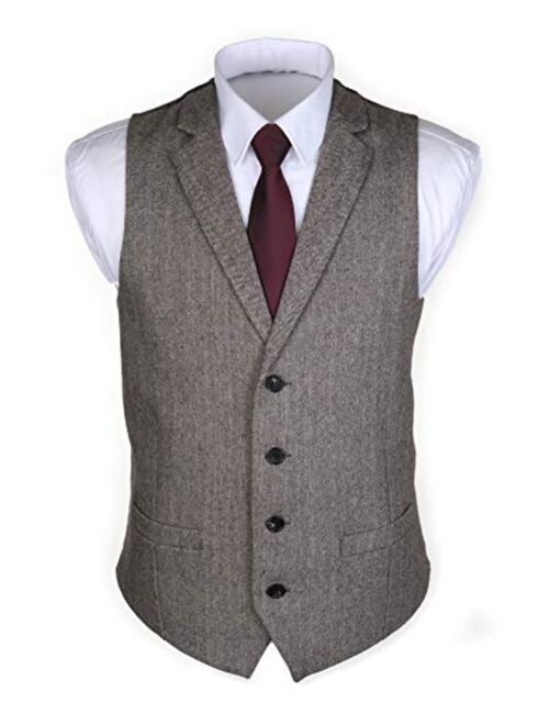 Ruth&Boaz 2Pockets 4Buttons Wool Herringbone Tweed Tailored Collar Suit Vest 
