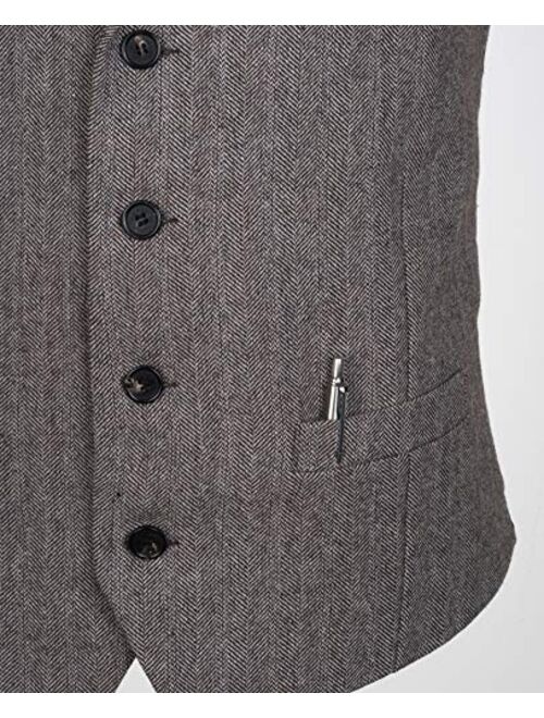 Ruth/&Boaz 2Pockets 4Buttons Wool Herringbone//Tweed Tailored Collar Suit Vest