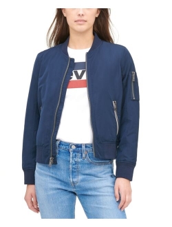 Women's Poly Bomber Jacket with Contrast Zipper Pockets
