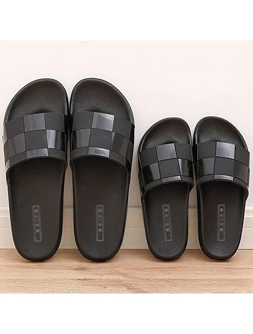 PDGJG Men's Summer Shoes Fashion Checkered Platform Slippers Bathroom Bath Home Slippers Non-Slip Large Size 48 Outdoor Quick Drying (Color : B, Size : 39)