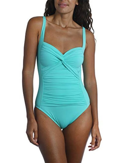 La Blanca Women's Island Goddess Over The Shoulder Rouched Front Bandeau One Piece Swimsuit