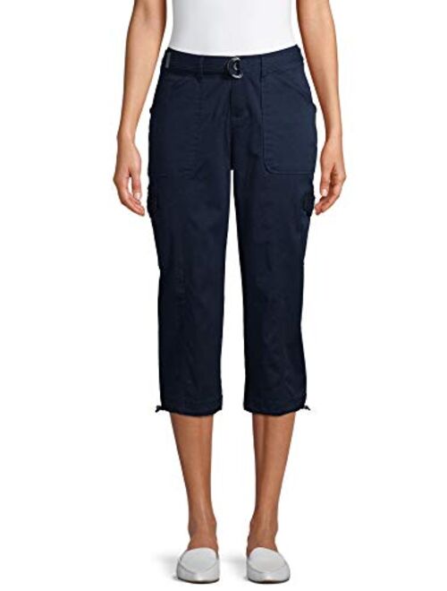 Time and Tru Women's Belted Cargo Capri Pants (8, Blue)