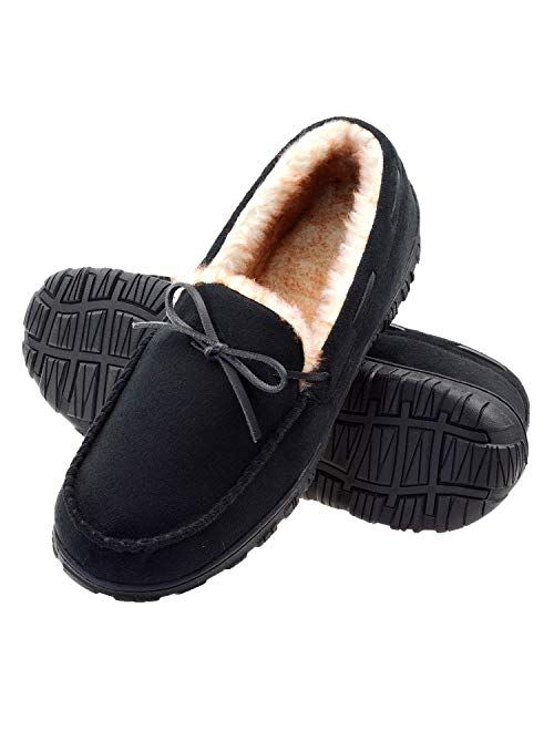 VLLY Mens Casual Pile Lined Microsuede Indoor Outdoor Slip On Moccasin Slippers 