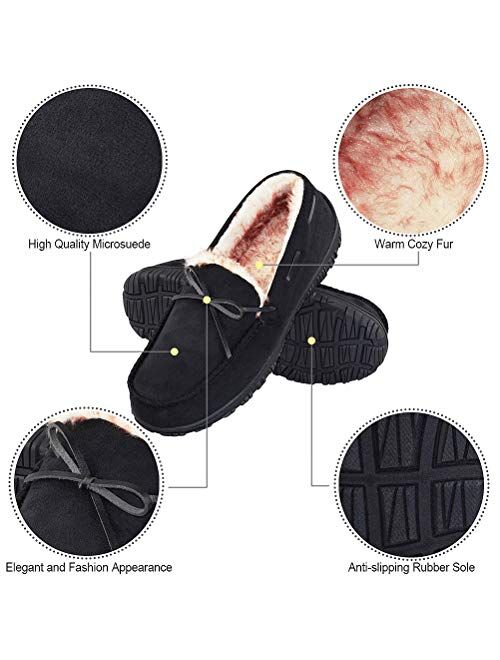 VLLY Mens Slippers Moccasins for Men Cozy Pile Lined with Microsuede Upper Indoor Outdoor Slip On House Shoes