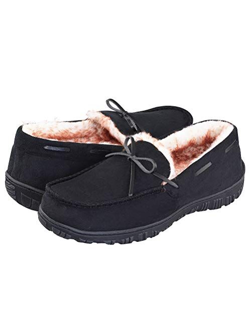 VLLY Mens Slippers Moccasins for Men Cozy Pile Lined with Microsuede Upper Indoor Outdoor Slip On House Shoes