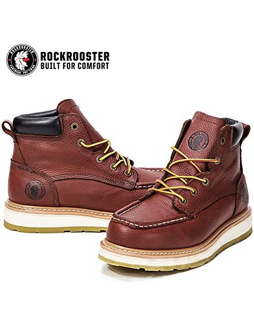 Rockrooster Walker Men's Work boots, 6 Inch Soft Toe Boot, Wedge Sole, Arch Support Anti-Fatigue Shoes, Water Resistant Leather Safety Boots, AP360 Walker