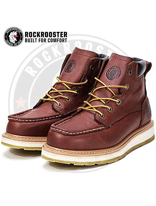 Rockrooster Walker Men's Work boots, 6 Inch Soft Toe Boot, Wedge Sole, Arch Support Anti-Fatigue Shoes, Water Resistant Leather Safety Boots, AP360 Walker